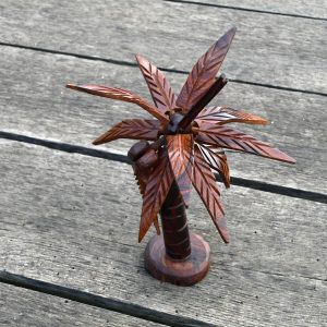 Vintage Hand Carved Ironwood Palm Tree With 13 Palm Leaves/Coconut/Gecko Climbing Tree - About 14" Tall As I Have It Arranged