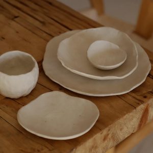 Handmade Organic Stoneware Custom Dinnerware Set Almond Milk – Rustic Minimal Ceramic Dish